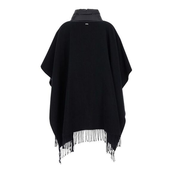 Herno 'Warmy' Black High Neck Poncho With Patch Pockets In Wool And Nylon Woman